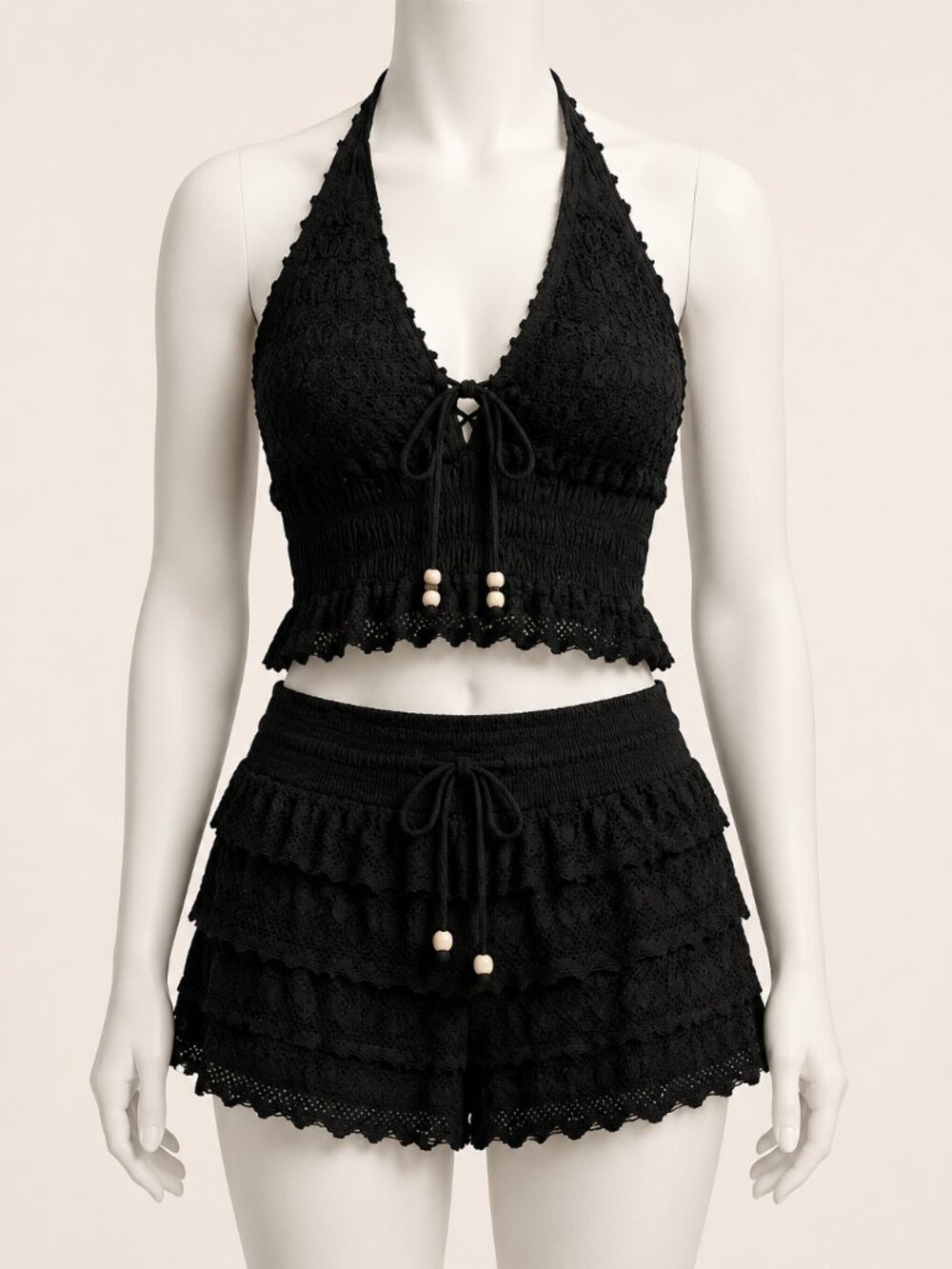 Black Lace Halter Top & Skort Set